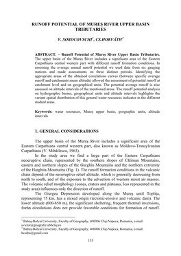 Runoff Potential of Mureş River Upper Basin Tributaries