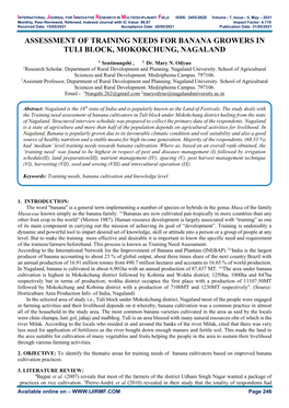 Assessment of Training Needs for Banana Growers in Tuli Block, Mokokchung, Nagaland