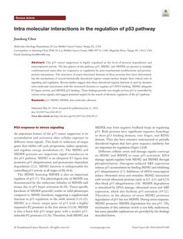 Intra Molecular Interactions in the Regulation of P53 Pathway