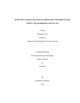 Detection and Quantitation of Trehalose and Other Sugars