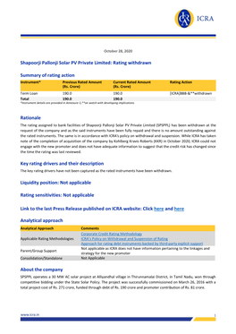 Shapoorji Pallonji Solar PV Private Limited: Rating Withdrawn