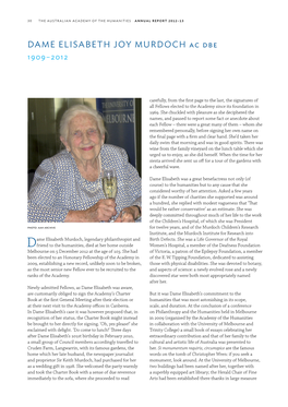 DAME ELISABETH JOY MURDOCH Ac Dbe 1909–2012