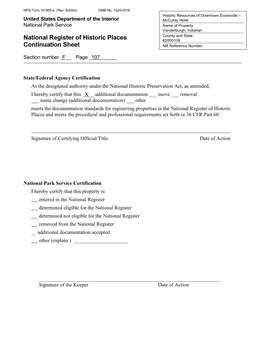 National Register of Historic Places Continuation Sheet