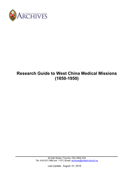 Research Guide to West China Medical Missions (1850-1950)