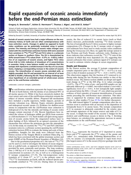 Rapid Expansion of Oceanic Anoxia Immediately Before the End-Permian Mass Extinction