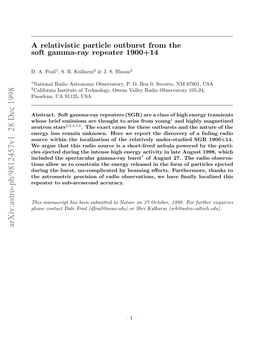 A Relativistic Particle Outburst from the Soft Gamma-Ray Repeater SGR1900+ 14