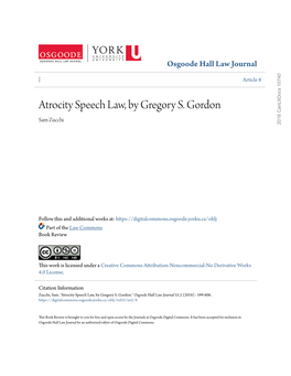 Atrocity Speech Law, by Gregory S. Gordon Sam Zucchi 2018 Canliidocs 10740