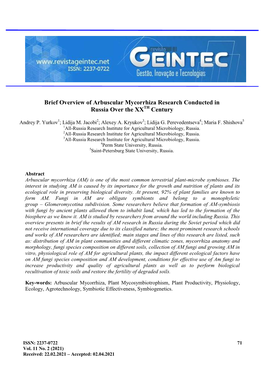 Brief Overview of Arbuscular Mycorrhiza Research Conducted in Russia Over the XXTH Century