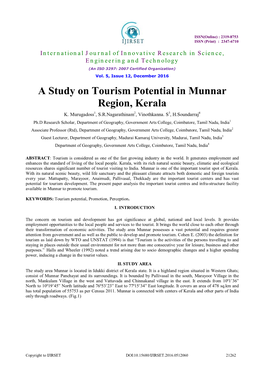 A Study on Tourism Potential in Munnar Region, Kerala K