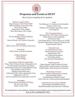 Programs and Events at HCNY