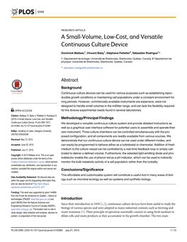 A Small-Volume, Low-Cost, and Versatile Continuous Culture Device