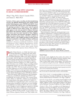 Aldh2, Adh1b, and Adh1c Genotypes in Asians: A