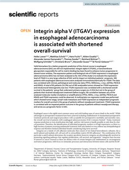 Integrin Alpha V (ITGAV) Expression in Esophageal Adenocarcinoma Is