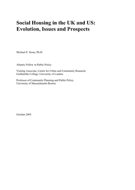 Social Housing in the UK and US: Evolution, Issues and Prospects