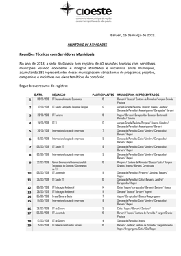 Reuniões Técnicas Com Servidores Municipais