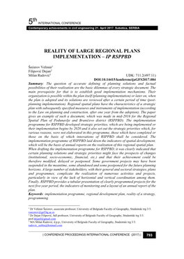 5Th REALITY of LARGE REGIONAL PLANS IMPLEMENTATION – IP RSPPBD