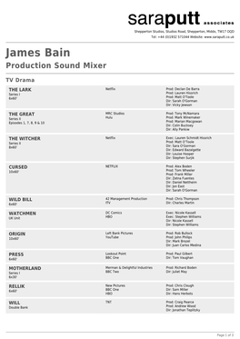 James Bain Production Sound Mixer