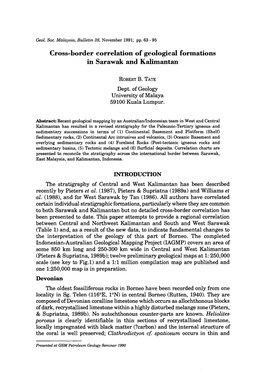 Cross-Border Correlation of Geological Formations in Sarawak and Kalimantan