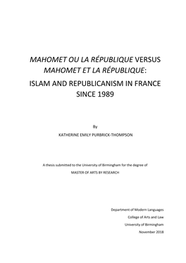 Islam and Republicanism in France Since 1989