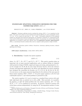 Stationary Splitting Iterative Methods for the Matrix Equation Axb = C