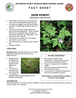 F a C T S H E E T Herb Robert