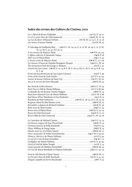 Index Des Revues Des Cahiers Du Cinéma, Óþóõ