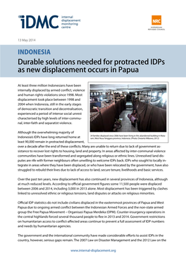 Indonesia: Durable Solutions Needed for Protracted Idps As New Displacement Occurs in Papua