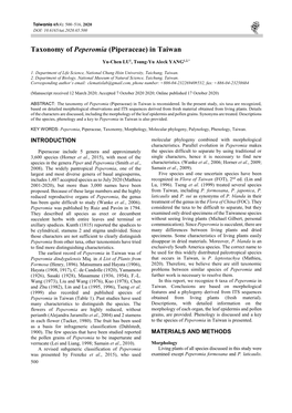 Taxonomy of Peperomia (Piperaceae) in Taiwan