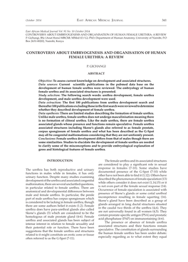 Controversy About Embryogenesis and Organisation of Human Female Urethra: a Review P