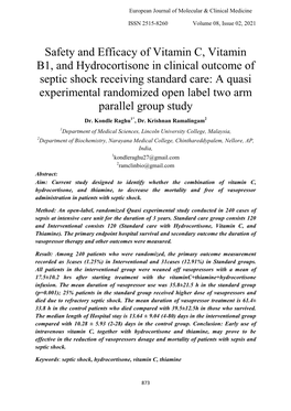 Safety and Efficacy of Vitamin C, Vitamin B1, and Hydrocortisone In