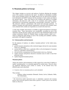 Analysis of Mountain Areas in EU Member States, Acceding and Other European Countries