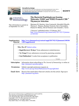 The Bacterial Peptidoglycan-Sensing Molecules NOD1 and NOD2 Promote CD8 + Thymocyte Selection