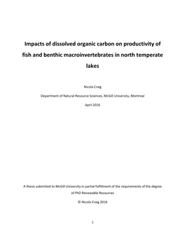 Impacts of Dissolved Organic Carbon on Productivity of Fish and Benthic Macroinvertebrates in North Temperate Lakes