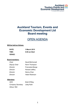 Auckland Tourism, Events and Economic Development Ltd Board Meeting OPEN AGENDA