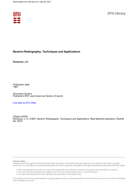 Neutron Radiography, Techniques and Applications