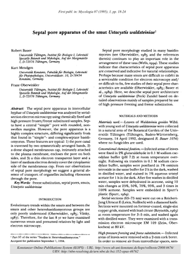 Septal Pore Apparatus of the Smut Ustacystis Waldsteiniae1