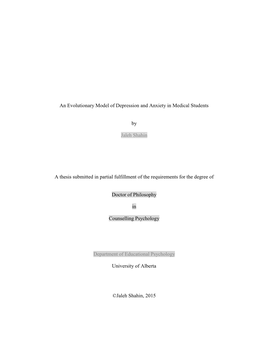 An Evolutionary Model of Depression and Anxiety in Medical Students By