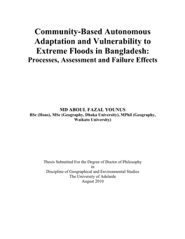 Community-Based Autonomous Adaptation and Vulnerability to Extreme Floods in Bangladesh: Processes, Assessment and Failure Effects