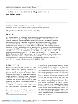 The Incidence of Molluscum Contagiosum, Scabies and Lichen Planus