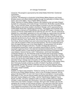 Joseph Gustaitis Provides Insight Into the Lasting Effects of the Great War Not Only on the City but the United States As a Whole