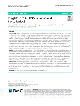 Insights Into 6S RNA in Lactic Acid Bacteria (LAB) Pablo Gabriel Cataldo1,Paulklemm2, Marietta Thüring2, Lucila Saavedra1, Elvira Maria Hebert1, Roland K