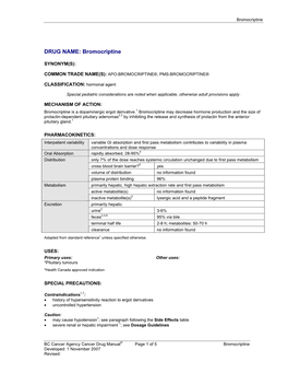 Bromocriptine Monograph, Compendium of Pharmaceuticals and Specialties