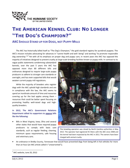 The American Kennel Club : No Longer “T He Dog ’S Champion ?”