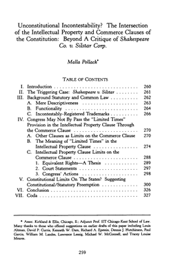 Unconstitutional Incontestability? the Intersection of the Intellectual Property and Commerce Clauses of the Constitution: Beyond a Critique of Shakespeare Co