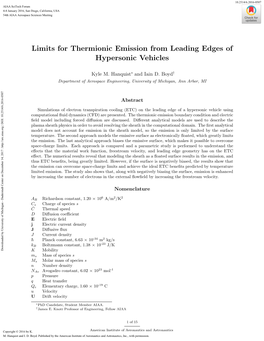 Limits for Thermionic Emission from Leading Edges of Hypersonic Vehicles