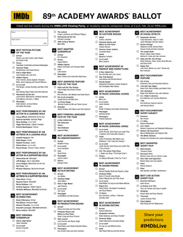 89Th ACADEMY AWARDS® BALLOT