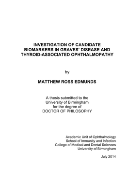 Investigation of Candidate Biomarkers in Graves' Disease and Thyroid