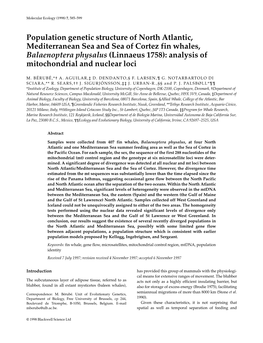 Population Genetic Structure of North Atlantic, Mediterranean Sea And