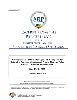 Excerpt from the Proceedings of the Eighteenth Annual Acquisition Research Symposium