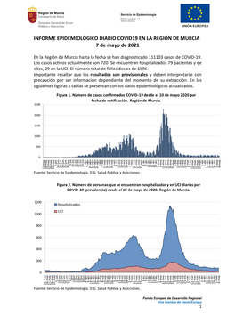 INFORME EPIDEMIOLÓGICO DIARIO COVID19 EN LA REGIÓN DE MURCIA 7 De Mayo De 2021